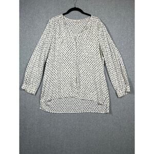 Joie Button Down Blouse Top Women's Size Medium White and Blue Long Sleeves